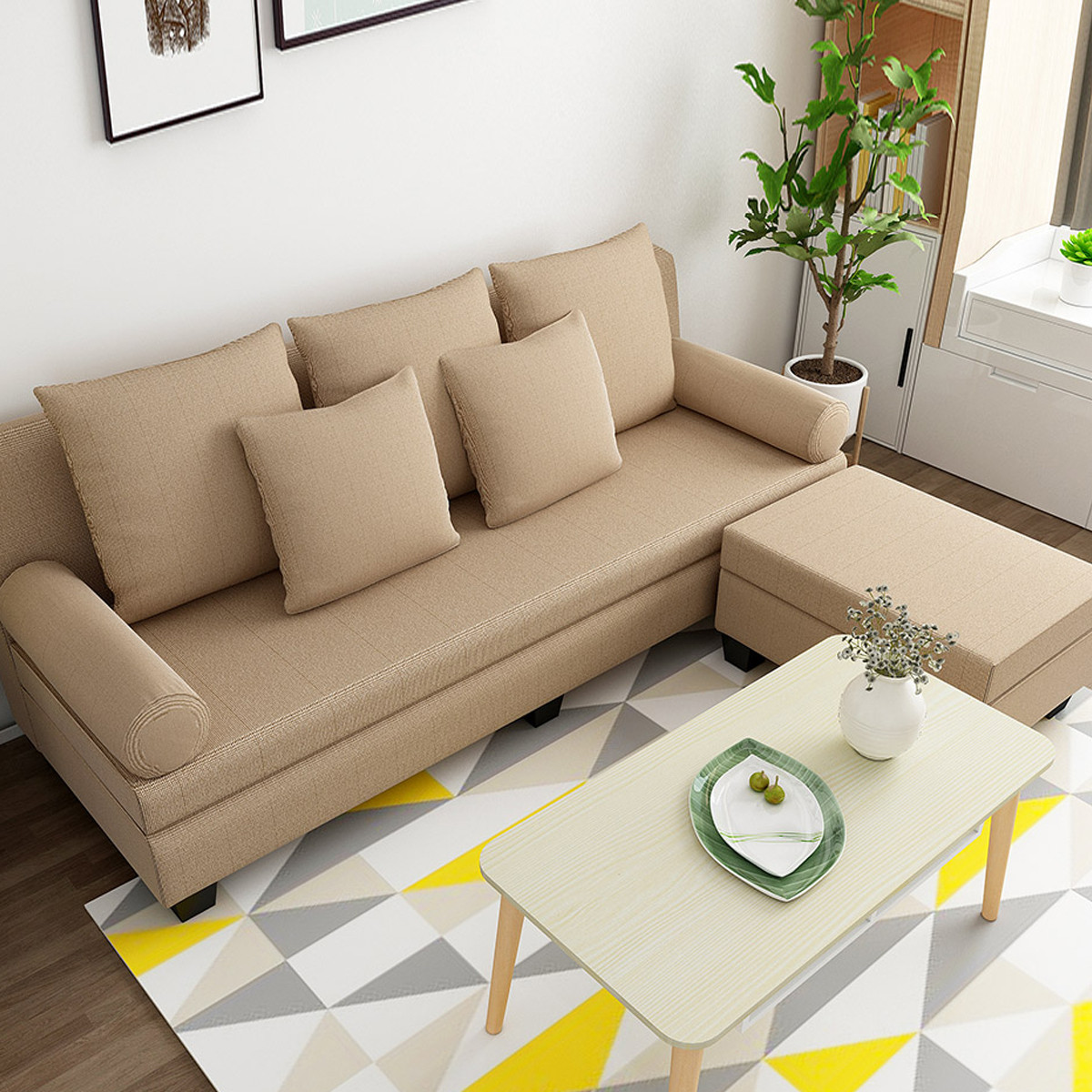 布艺沙发小户型单身公寓多位沙发简约现代转角沙发组合