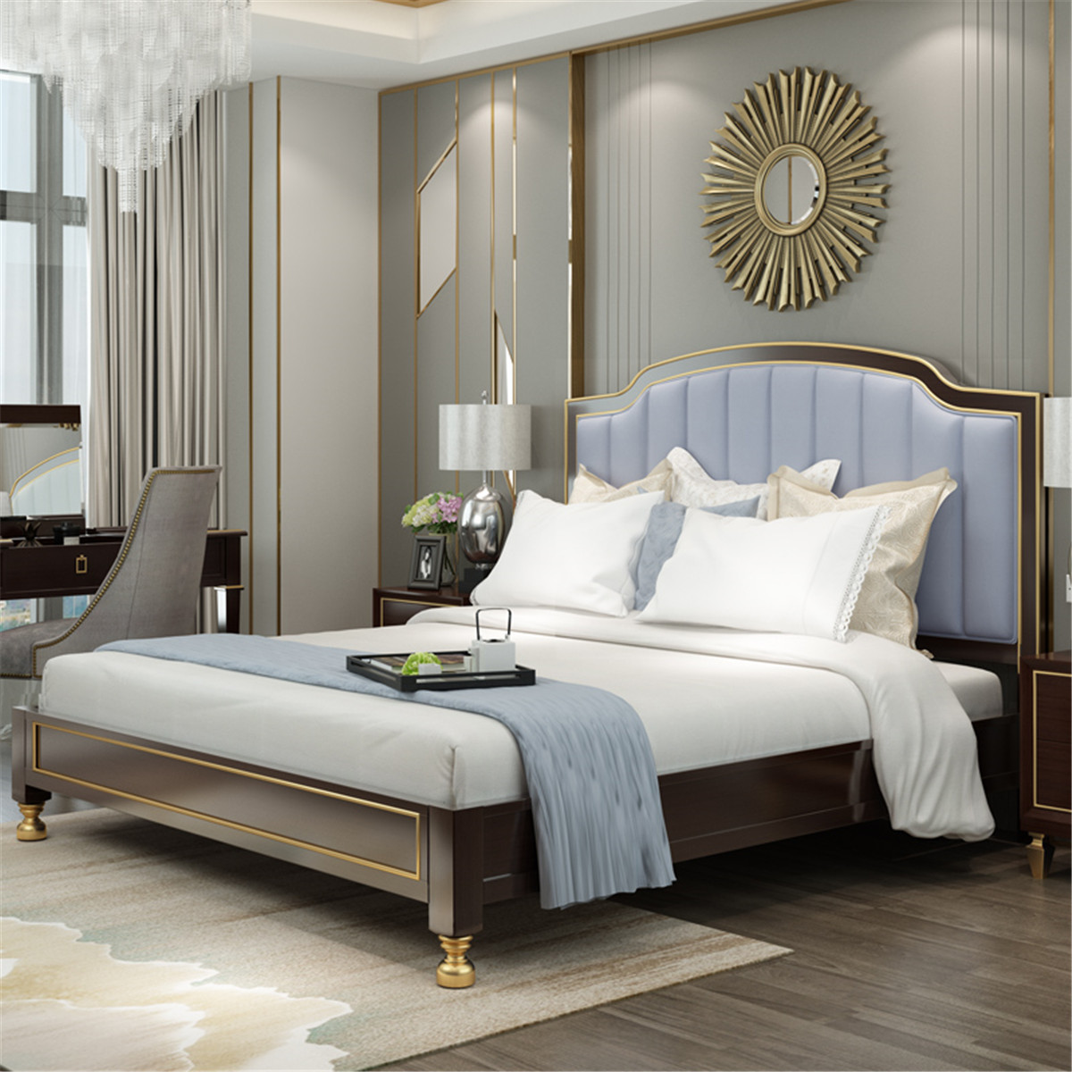 新美式全实木床18米主卧床双人床后现代高端轻奢家具婚床大床
