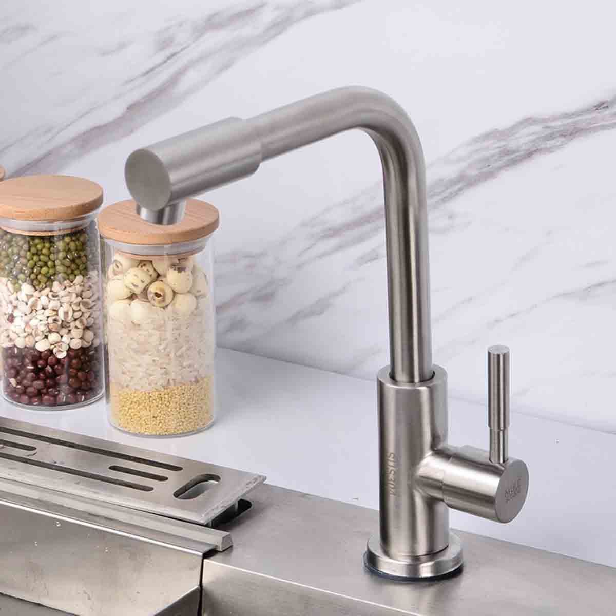 360度转动嘴304不锈钢水龙头单冷万向旋转拉丝工艺