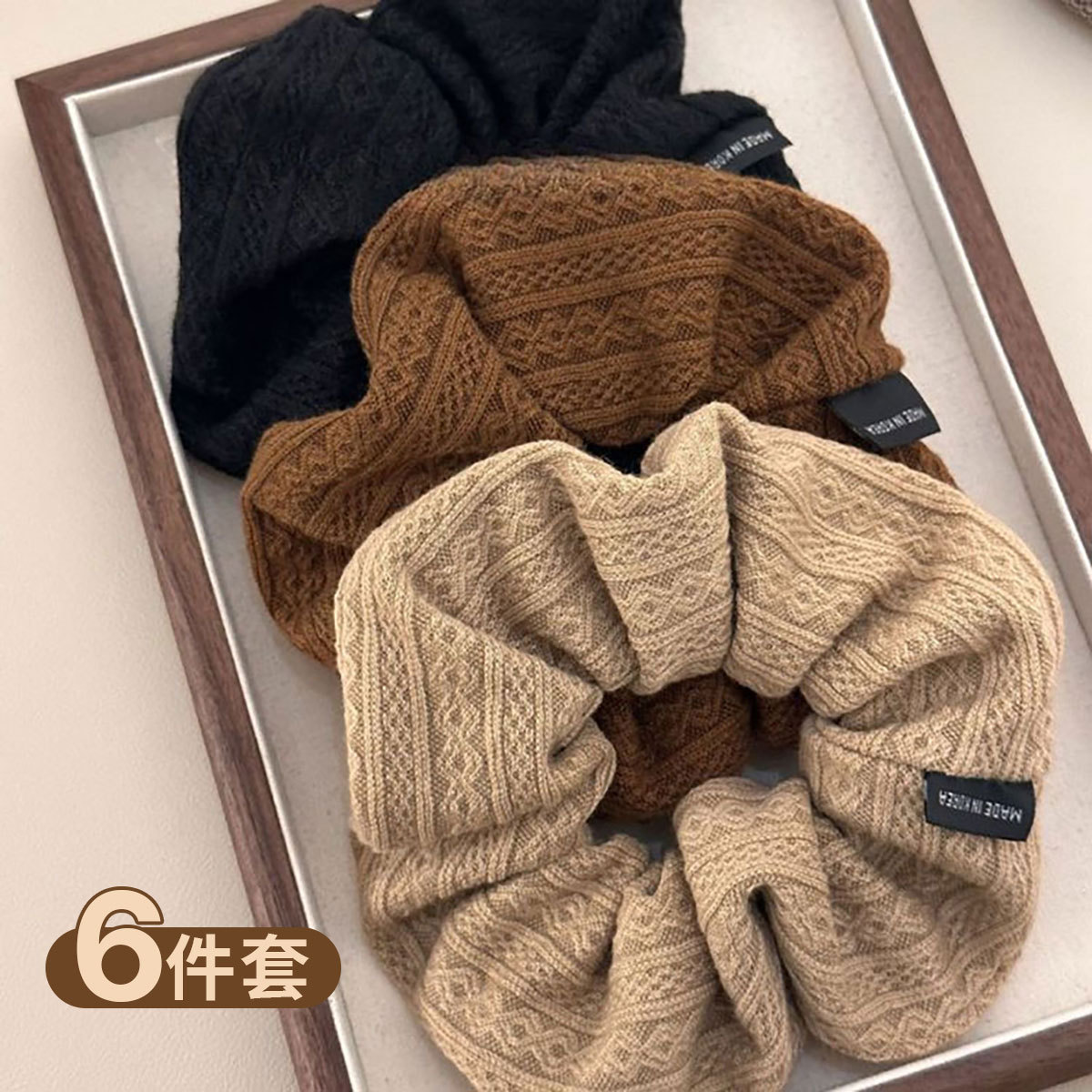 H&3 【六件套】大肠发圈头花春秋布艺复古花纹女高马尾发绳头绳发饰