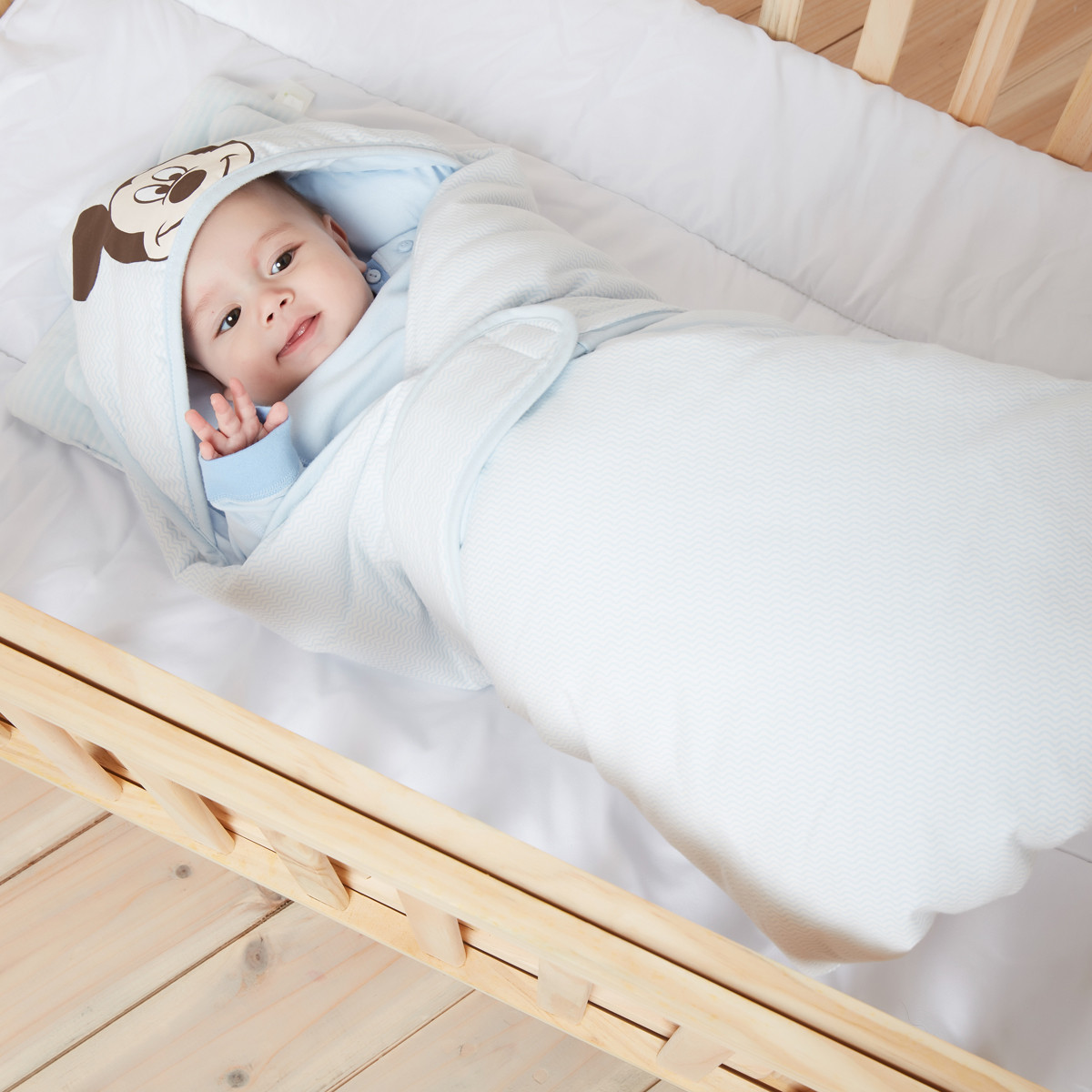 迪士尼宝宝 婴儿抱被秋冬加厚梭织双胆抱被可脱胆新生儿包被宝宝盖被