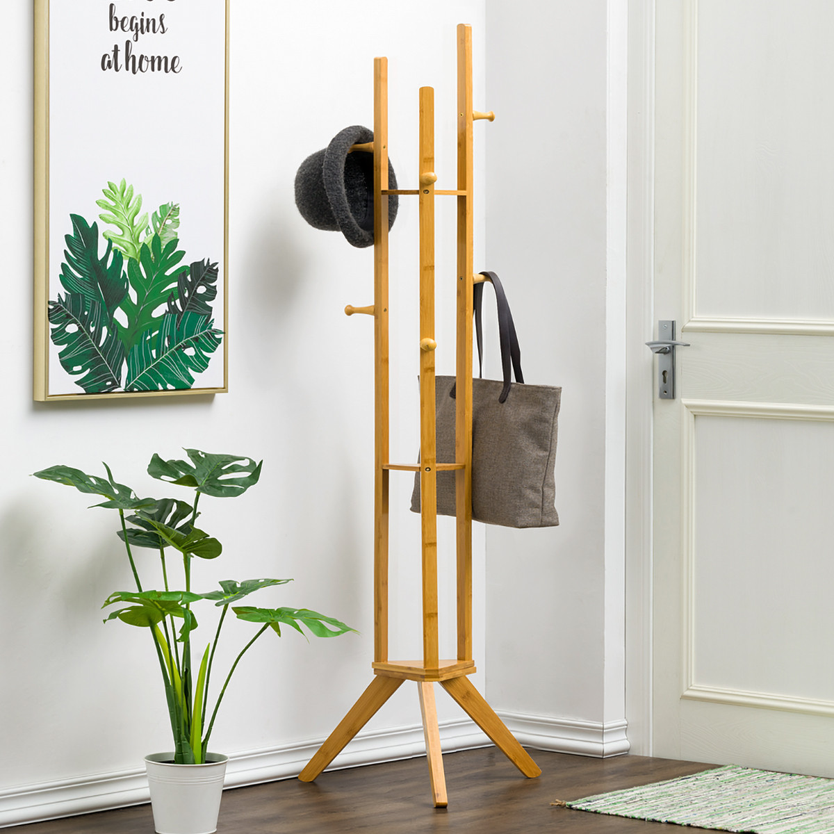 简易衣帽架实木卧室挂衣架落地式置物架收纳架家用衣服架子