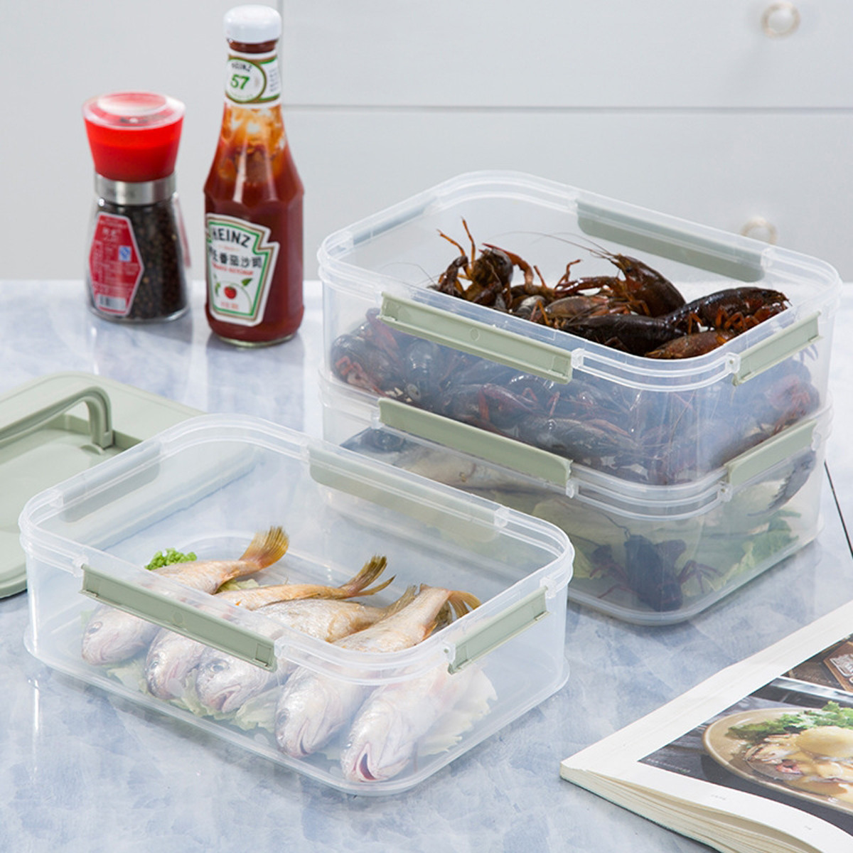 冰箱保鲜盒 双层多层叠加食品收纳盒 手提长方形储物盒