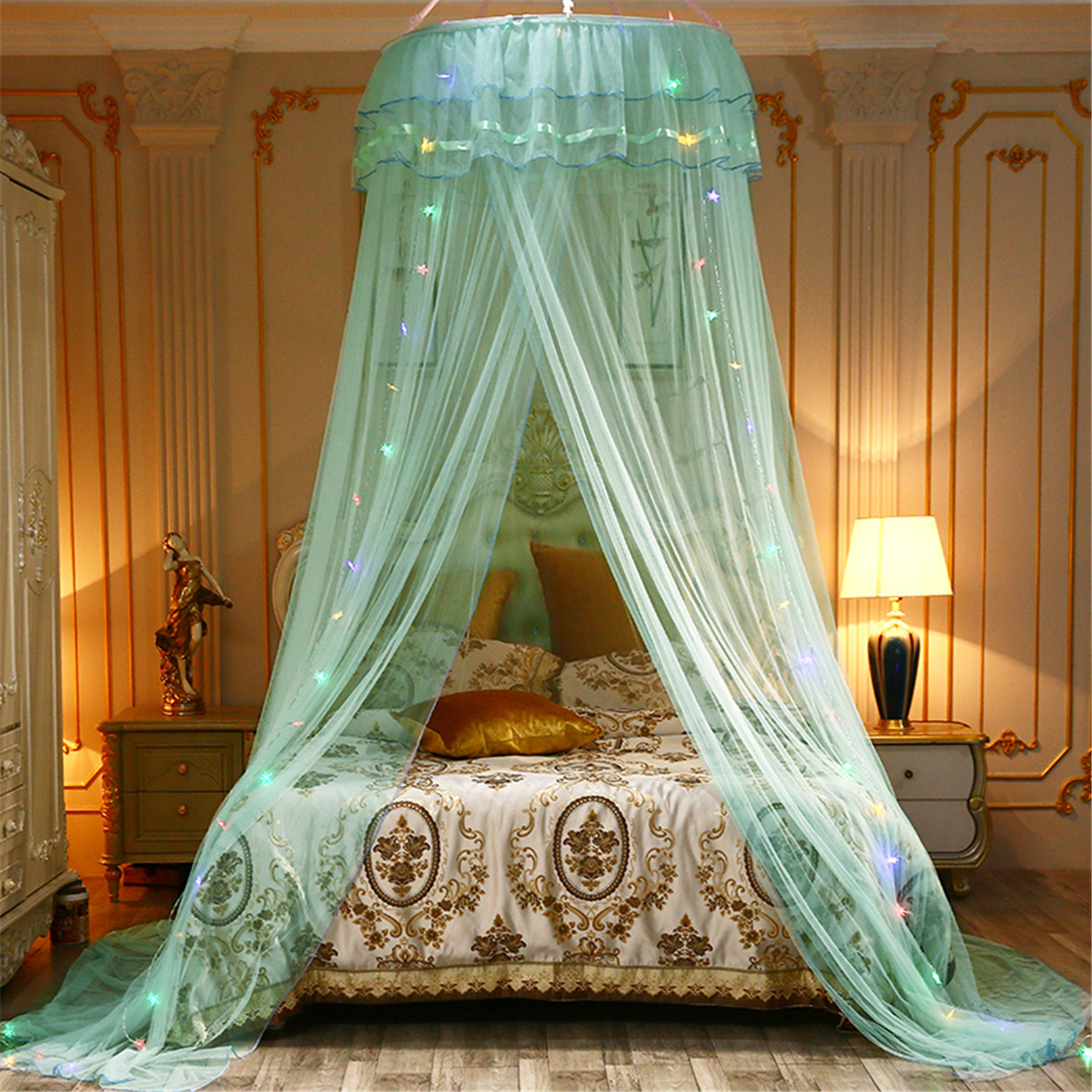 蚊帐吊挂网红少女心圆顶蚊帐家用公主纱幔儿童房吊顶