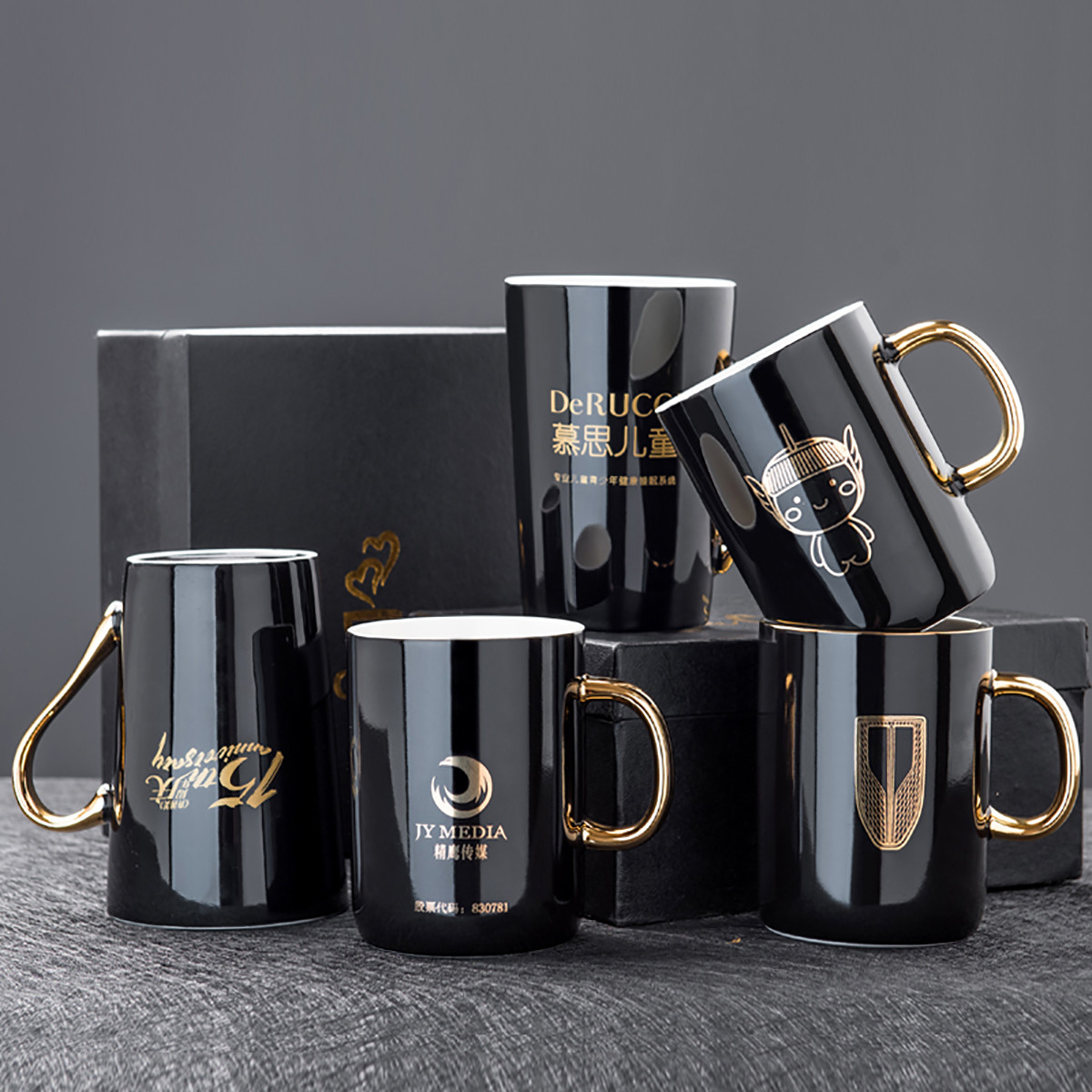 欧式描金水杯印字马克杯定制logo陶瓷杯子企业广告礼品杯定做