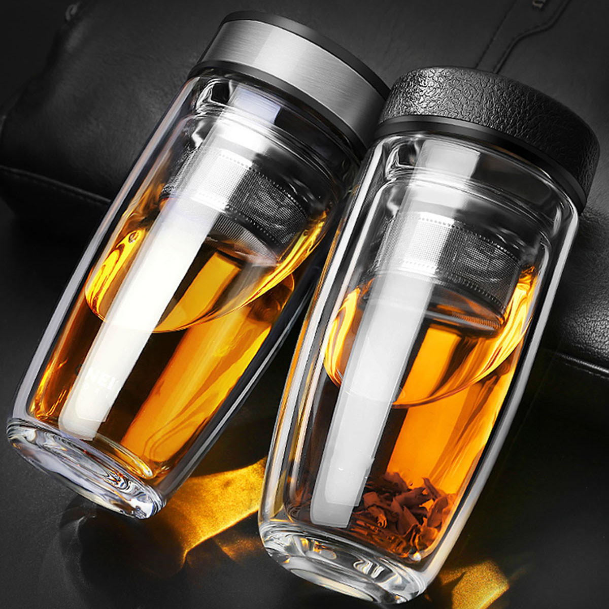 双层玻璃杯加厚男喝水茶叶水杯女保温家用防摔过滤大容量泡茶杯子