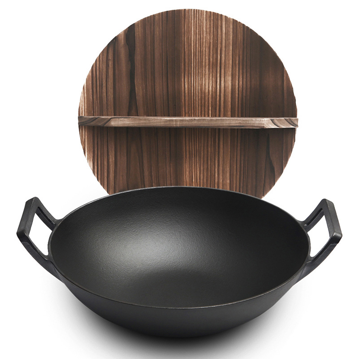 传统加厚双耳铸铁锅老式圆底大铁锅家用生铁锅无涂层不粘锅