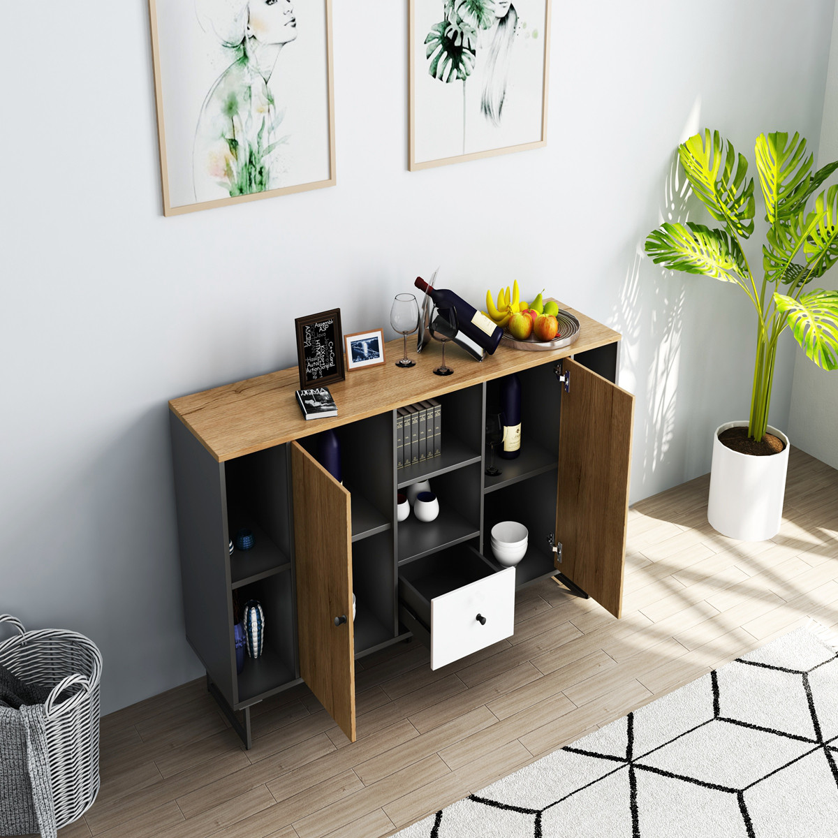 北欧餐边柜餐厅柜子收纳多隔抽屉小户型成套家具现代简约