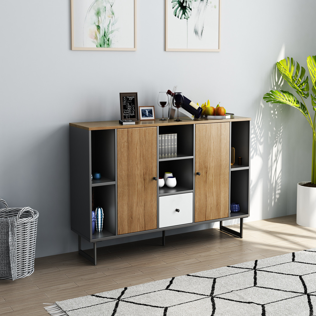 北欧餐边柜餐厅柜子收纳多隔抽屉小户型成套家具现代简约