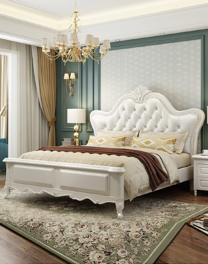 美式床实木床轻奢双人欧式1.8米1.5现代简约白色软包床婚床
