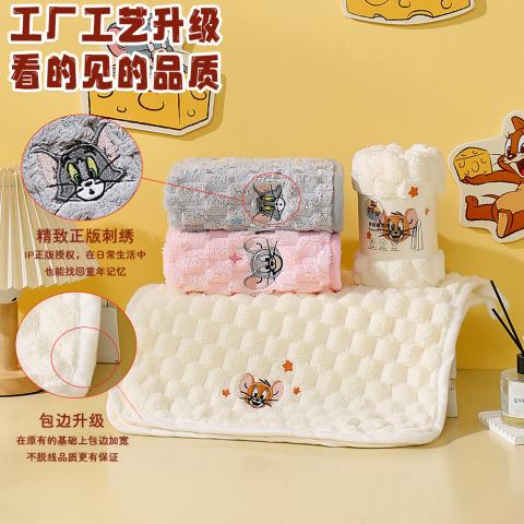 猫和老鼠 TomandJerry猫和老鼠卡通刺绣家用珊瑚绒毛巾干发帽学生宿舍擦脸 图片 4