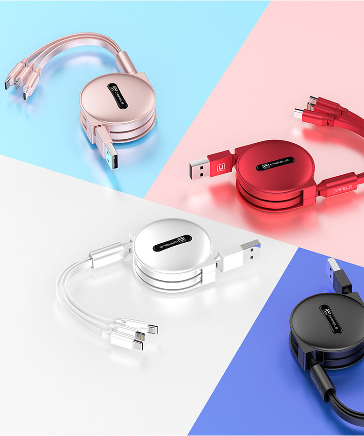 一拖三合一快充电器车载可伸缩数据线手机适用type-c华为苹果安卓