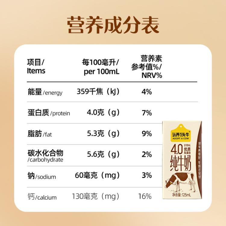 认养一头牛 【7月底产】纯牛奶4.0g蛋白125m规格整箱儿童早餐奶整箱 图 6