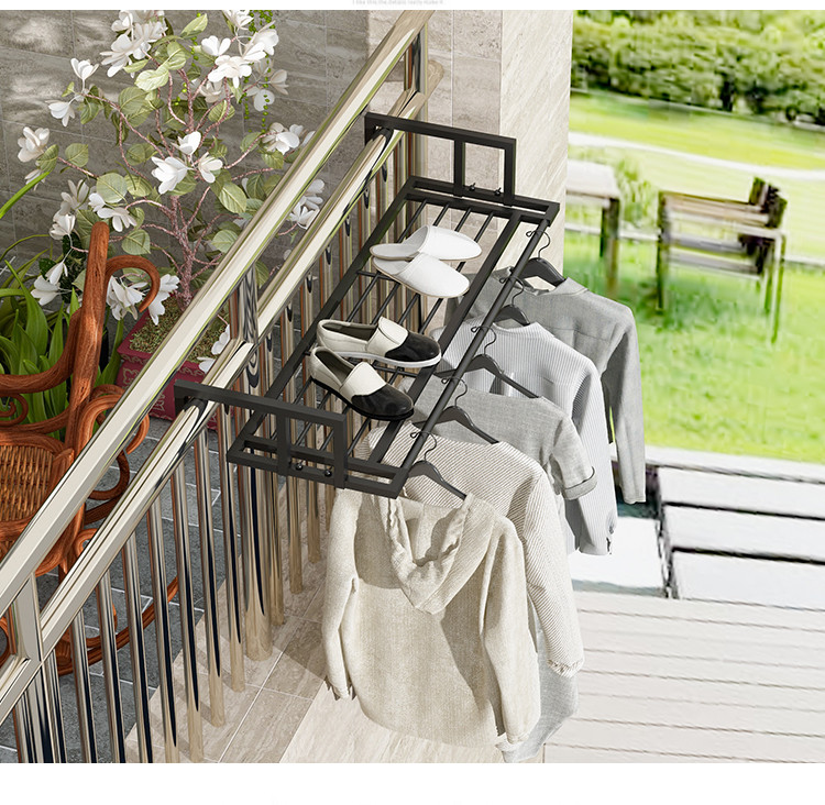 阳台晾衣架神器栏杆窗户外阳台挂鞋架护栏凉晒衣服封闭落地卧室架