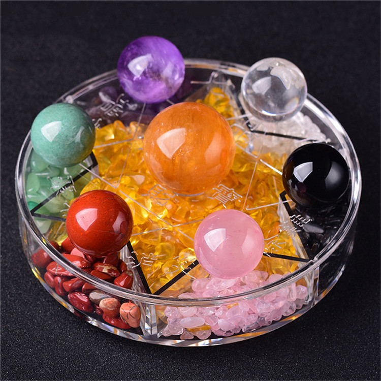 天然七彩水晶球五水晶七星摆件家居工艺品玄关装饰