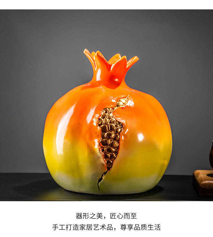 新中式石榴造型陶瓷摆件创意装饰品插干花仿真客厅复古小花瓶