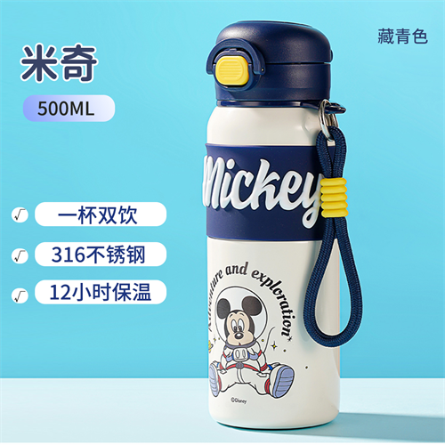 保温杯双饮水杯子卡通儿童吸管运动水壶便携上学专用316不锈钢