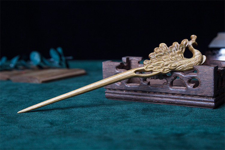 周广胜绿檀木发簪可盘发束发挽发古代簪子缠花木簪古风汉服木簪子