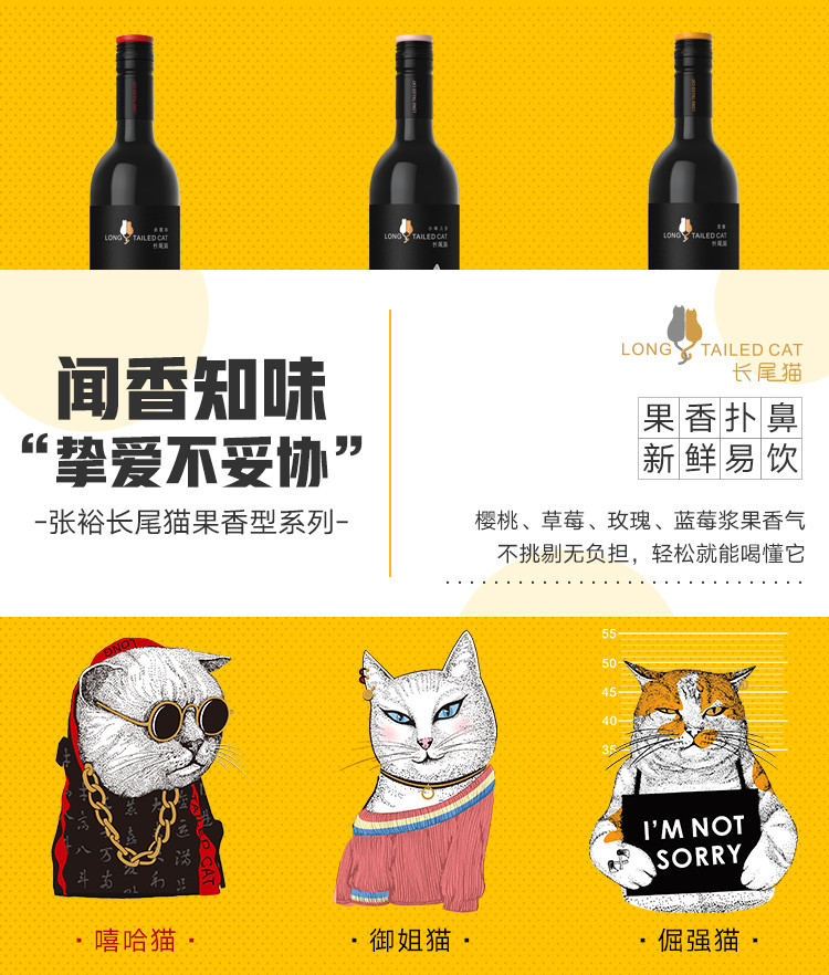 【国际葡萄酒大赛银奖】张裕长尾猫果香赤霞珠干红葡萄酒整箱