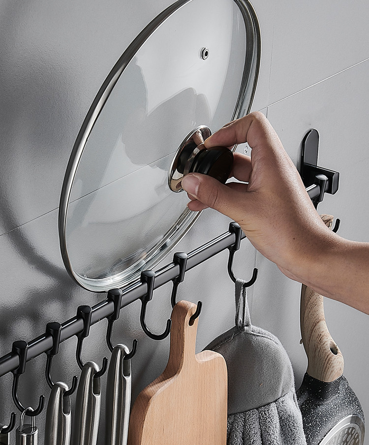 免打孔厨房挂杆壁挂式不锈钢勺子多功能厨具用品置物架免钉挂钩架