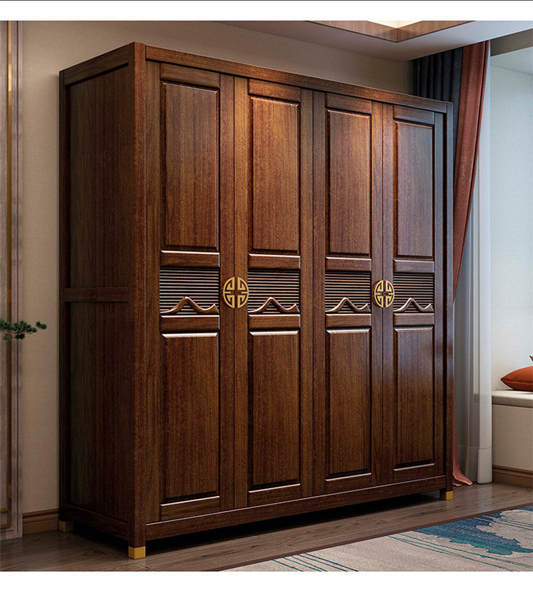 卧室多功能组合大衣橱收纳柜新中式实木紫檀色衣柜现代简约衣柜子