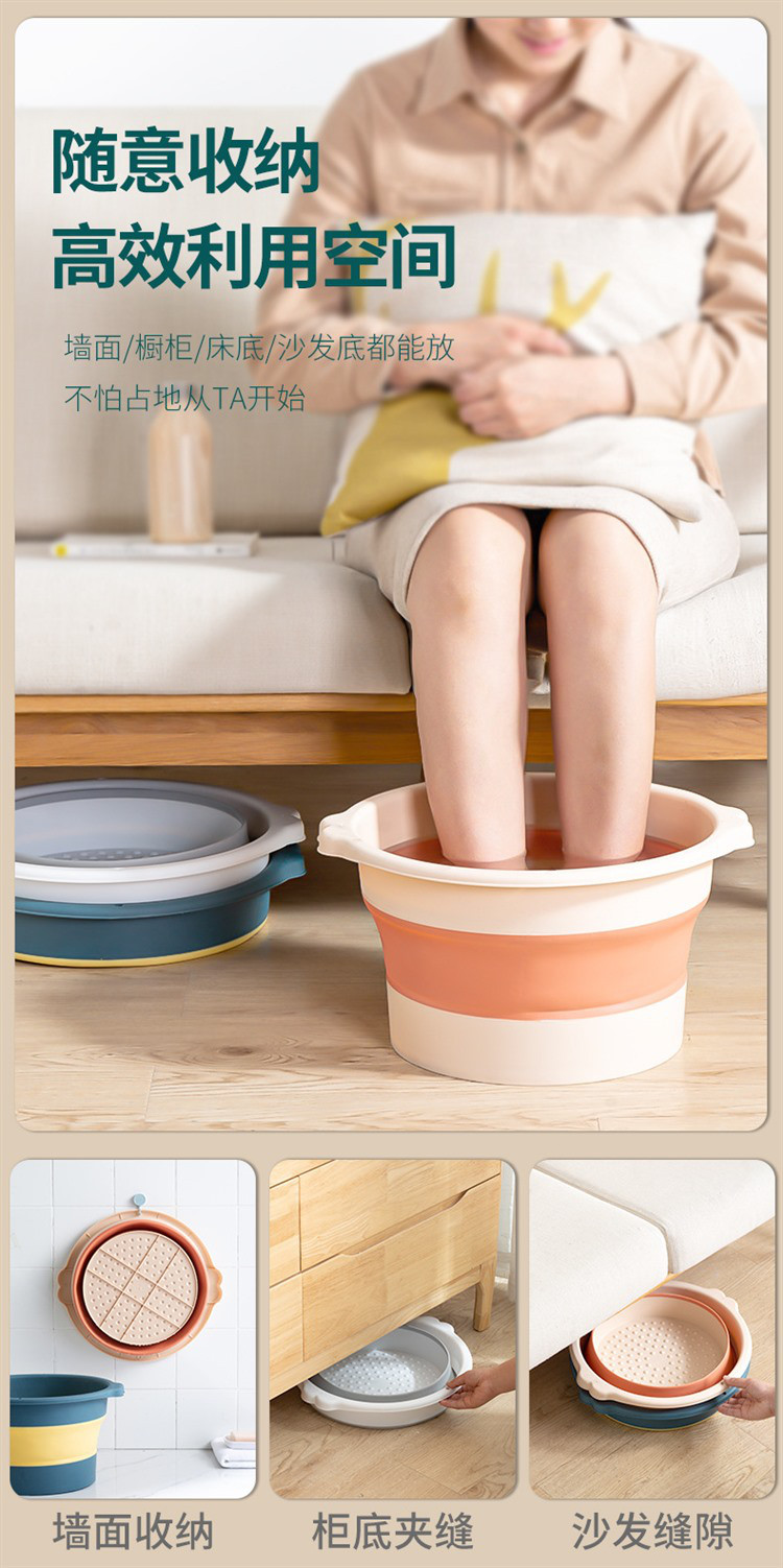 可折叠挂孔设计足浴盆家用旅行便携式节省空间塑料按摩洗脚泡脚桶