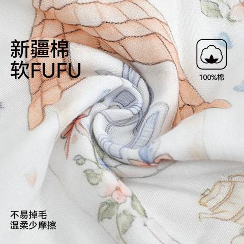 洁丽雅 纯棉纱布毛浴巾不易掉毛新疆棉童巾吸湿透气卡通印花柔软洗脸巾 图片 4