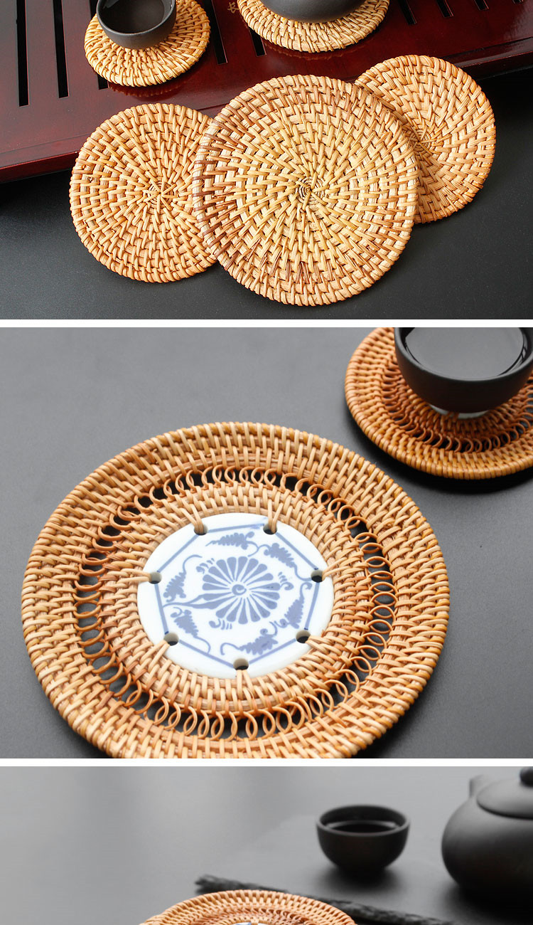 藤编杯垫餐垫茶壶垫托手工编织茶道创意餐桌垫碗垫盘子垫隔热垫子