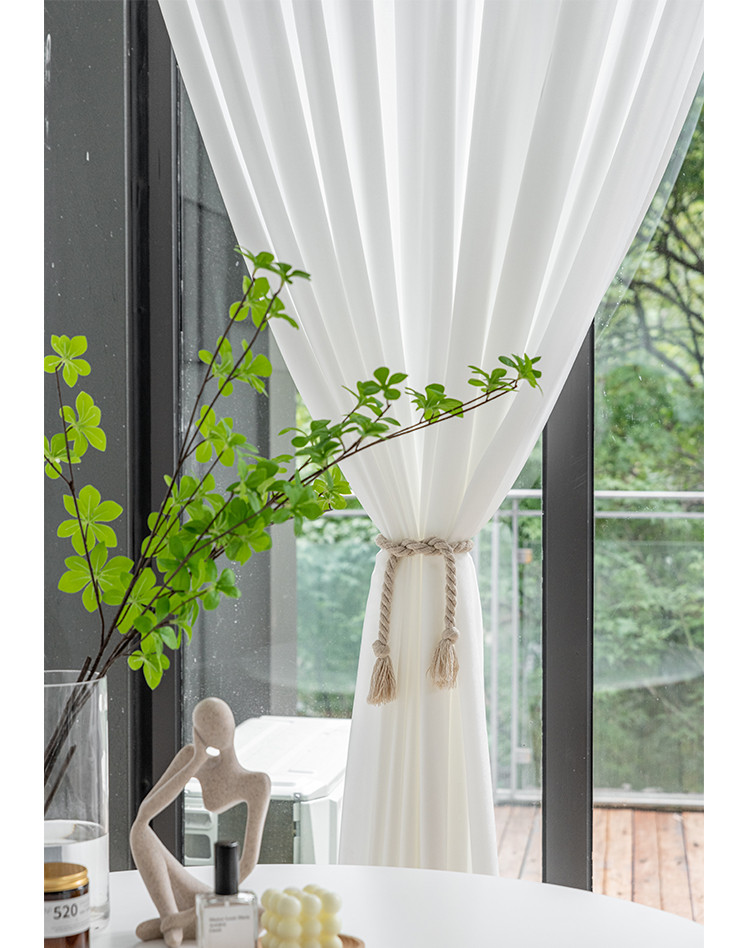 白纱窗帘透光不透人纱帘阳台纱 遮光北欧风纱帘卧室飘窗天丝绒沙