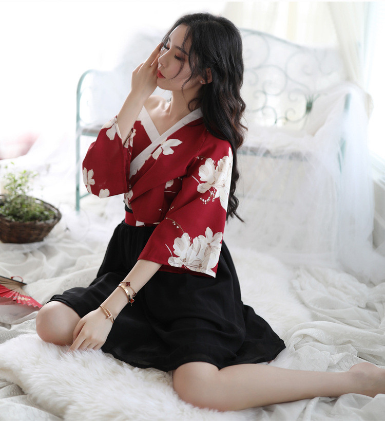惹火猫性感情趣睡衣白玉兰印花汉服睡衣裙激情诱惑国潮风r217
