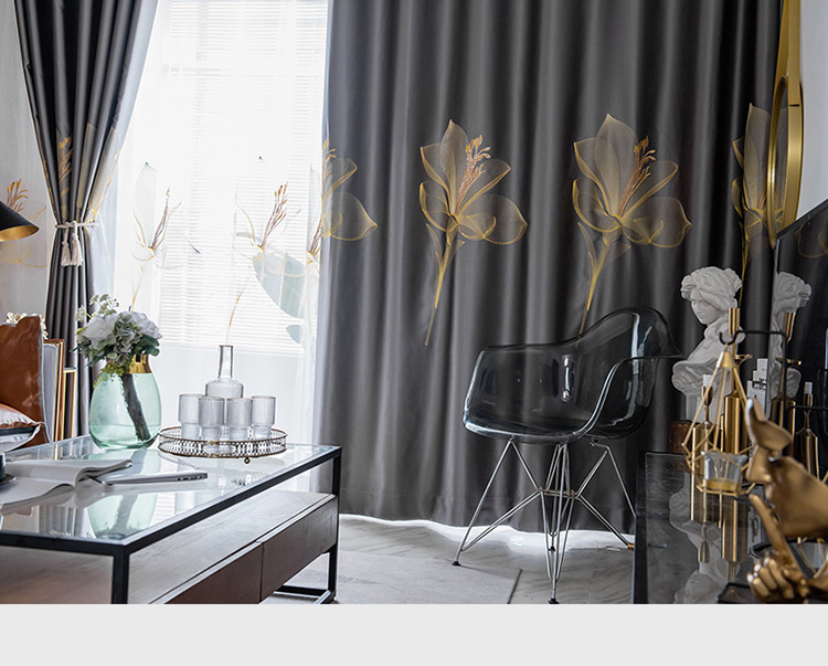 新中式贡锦缎3d绣花遮光窗帘客厅卧室阳台轻奢遮阳窗帘