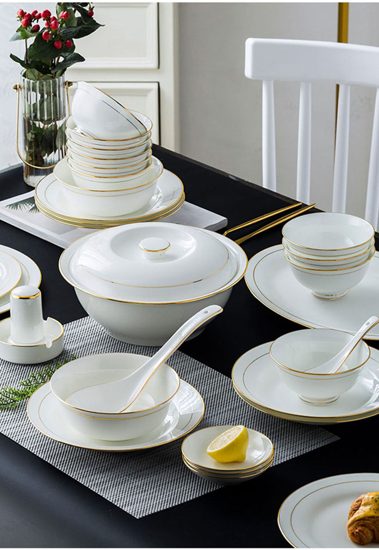 餐具套装描边骨瓷碗碟套装家用碗碟盘陶瓷餐具乔迁佳品碗碟盘子