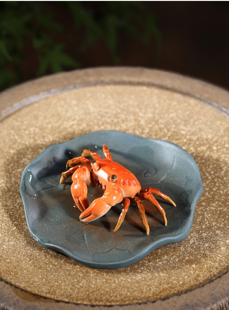 流水趣 紫砂变色螃蟹茶宠纯手工精品原矿荷叶茶玩