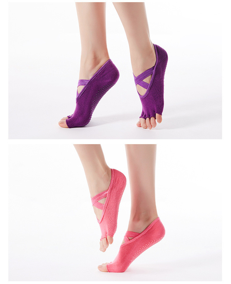 交叉绑带瑜伽袜吸汗透气运动袜芭蕾款露背瑜伽袜防滑五指舞蹈袜女