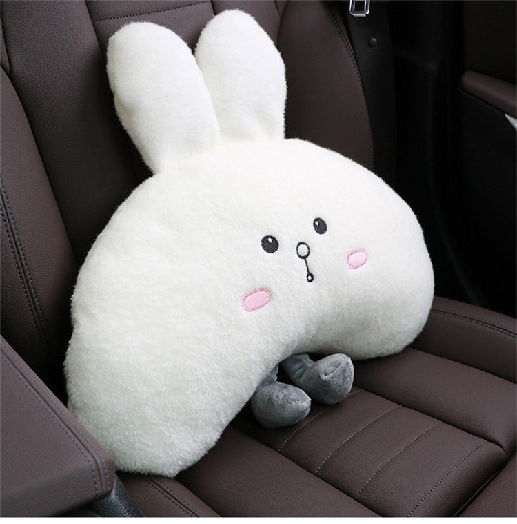 汽车靠枕护颈枕套装可爱毛绒兔子车内装饰品安全带护肩套头枕腰靠
