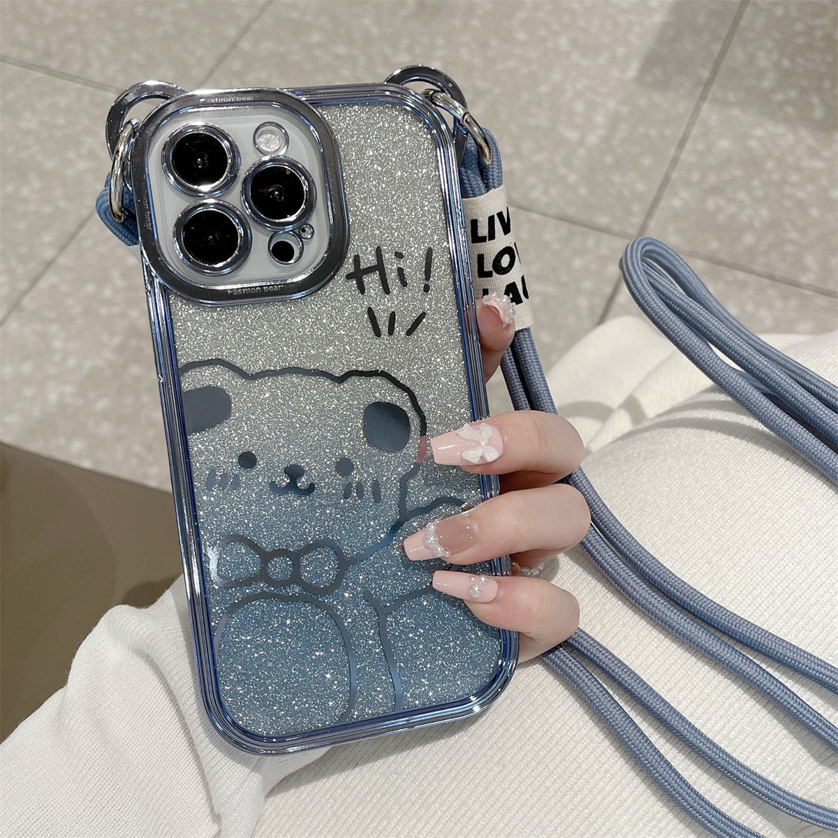 CYKE 斜挎适用iPhone15手机壳苹果13promax可爱熊闪粉电镀12全包14新款