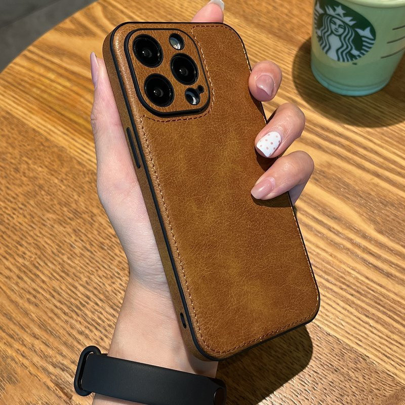 CYKE 皮革适用苹果15ProMax皮纹手机壳16Promax商务iPhone14/13保护套