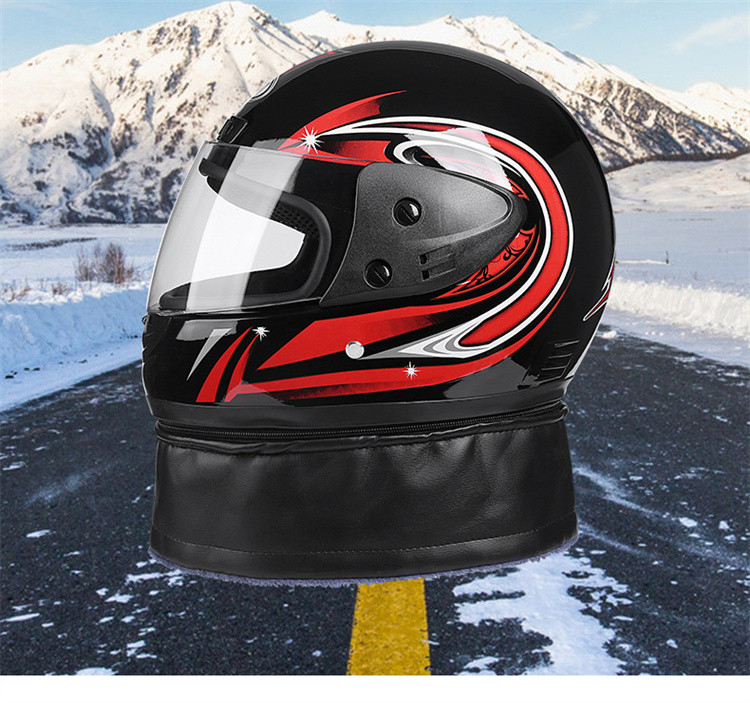 摩托车电动车全盔保暖防雾御寒带厚毛绒围脖全覆式头盔