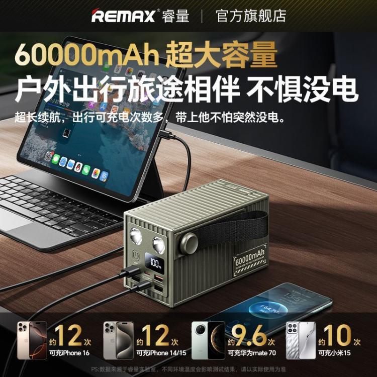 睿量 60000/50000毫安充电宝22.5W超级快充户外移动电源照明3C认证 图 5