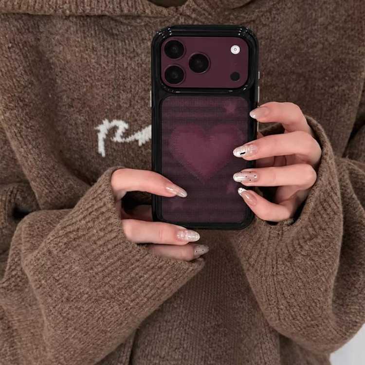 优思顿 适用iphone18pro手机壳18pro半透像素爱心17勃艮第酒红韩系ins风
