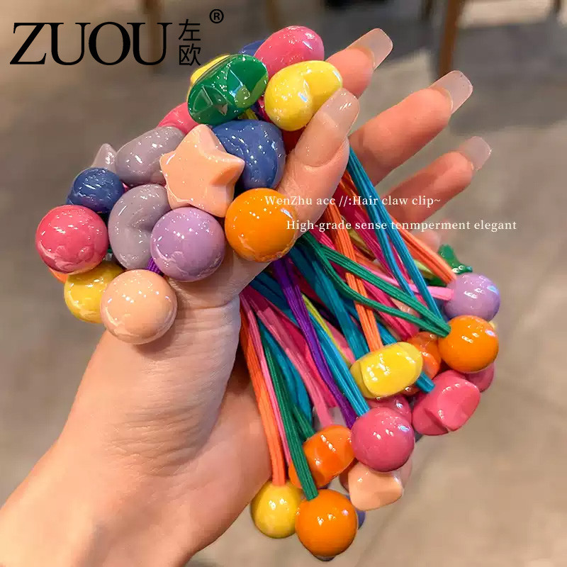 左欧 简约高弹力女童扎头发橡皮筋耐用头饰发圈头绳丸子头马尾发绳皮套
