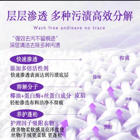 Poemoon 羊毛羊绒专用洗涤剂真丝桑蚕丝大衣固色防褪色防脱水蓬松洗衣液 图片 6
