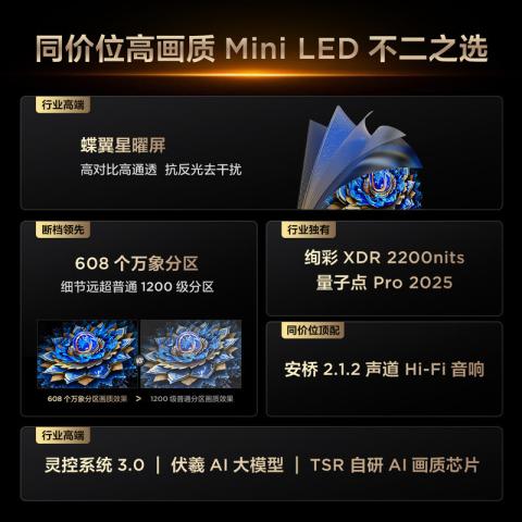 TCL 电视T7L Pro 98/85/75/65英寸QD-Mini LED 蝶翼星曜屏万象分区 图片 3