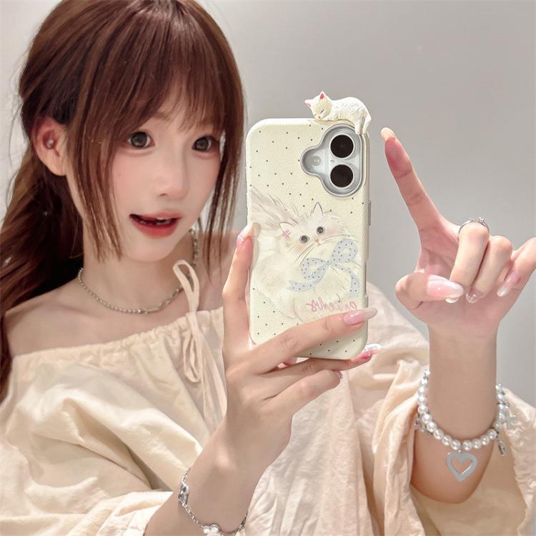 华夏方舟 蝴蝶结波点猫ins适用苹果17手机壳14保护套iPhone16promax防摔 图 3