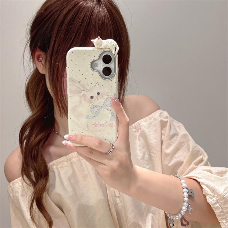 华夏方舟 蝴蝶结波点猫ins适用苹果17手机壳14保护套iPhone16promax防摔 图 5
