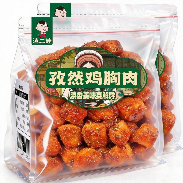 滇二娃 孜然鸡胸肉高蛋白辣味解馋办公室健身夜宵休闲小吃食品零食大礼包 图 2