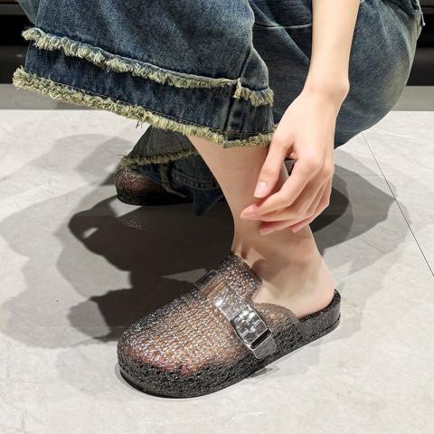 俞兆林 拖鞋女生夏季透明水晶简单闪闪平底镂空百搭包头凉拖 图片 4