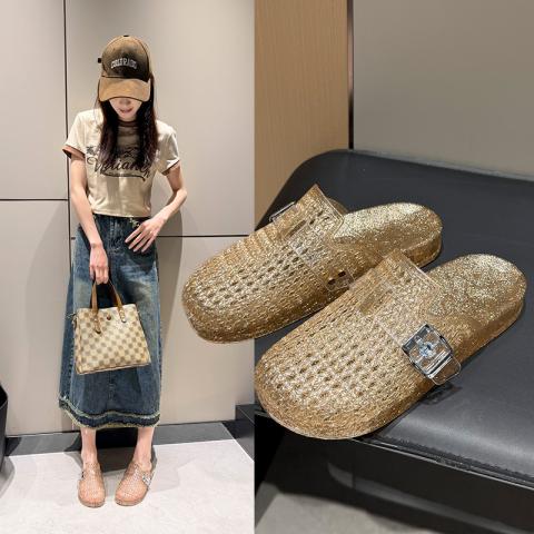 俞兆林 拖鞋女生夏季透明水晶简单闪闪平底镂空百搭包头凉拖 图片 8