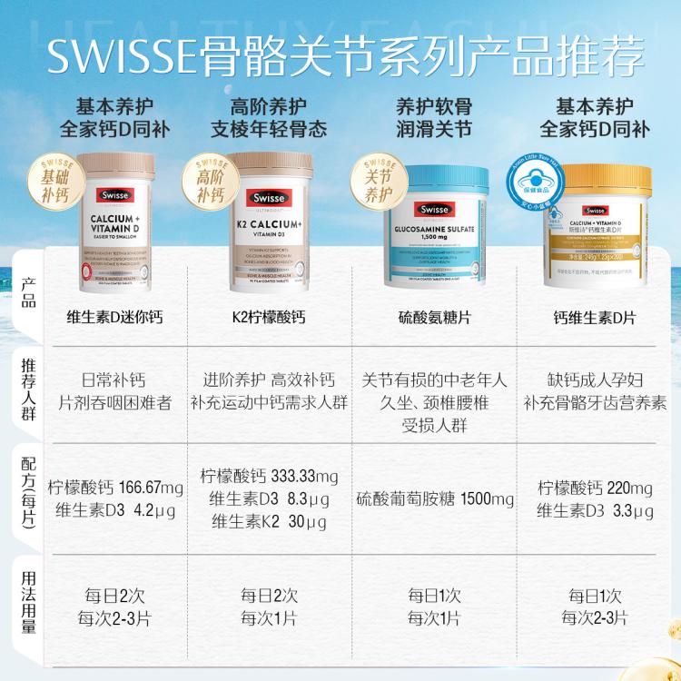 斯维诗 升级柠檬酸钙维生素D+300片*3迷你钙补钙片促吸收少腹担