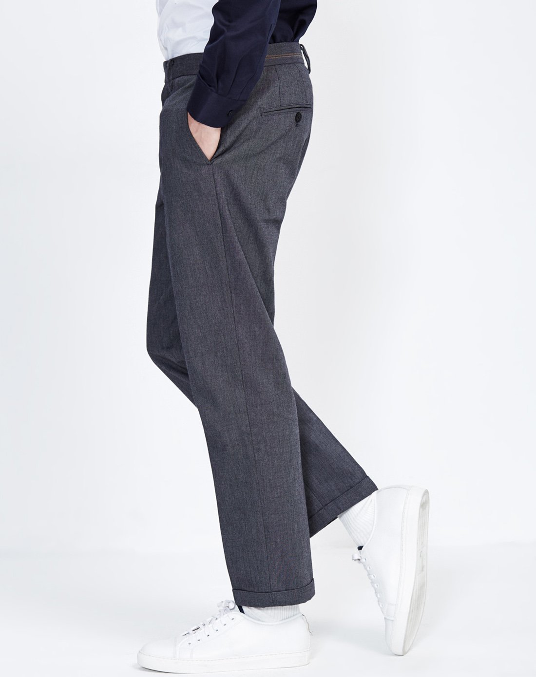 男士毛料卷边西裤